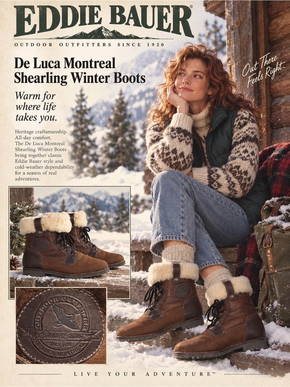 VTG Eddie Bauer De Luca Montreal Shearling Leather Winter Boots Women’s 8 B